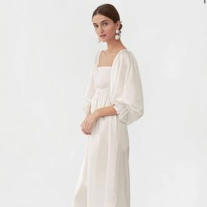 Sleeper Women’s Atlanta Silk Lounge Dress White Smocked Body Size S $420